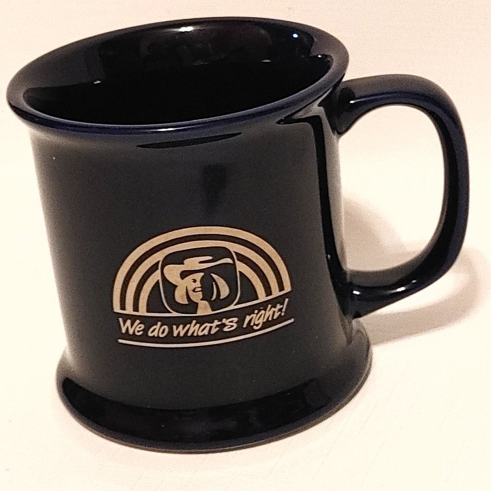 HTF Vintage Quaker Oats Navy Coffee Mug Gold Graphic "We do what's right…